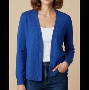 Ann Taylor women's Cardigan knitted,silver studs, oversized cotton blend sz S.